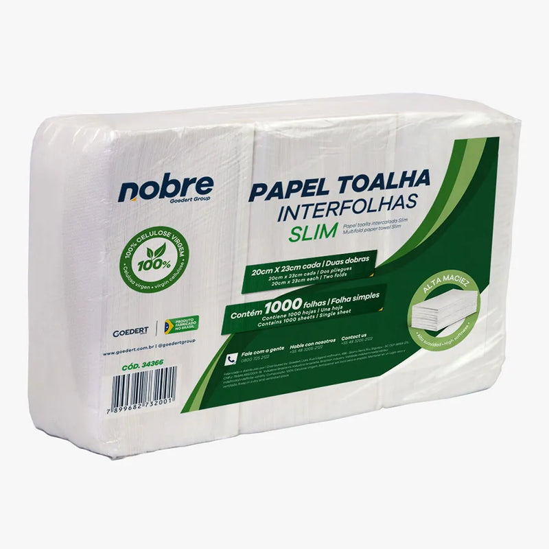 Papel Toalha Interfolhas Slim - 20x23cm - c/1000fls - Nobre