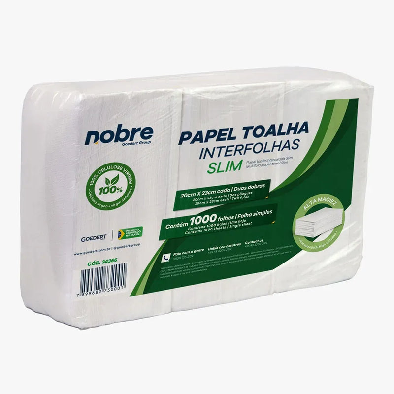 Papel Toalha Interfolhas Slim - 20x23cm - c/1000fls - Nobre